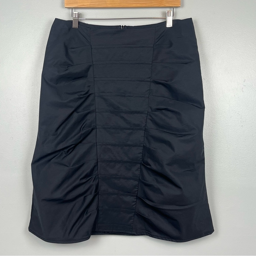 Ronen Chen black cotton nylon blend pintuck ruched detail skirt, 3 = US 10.